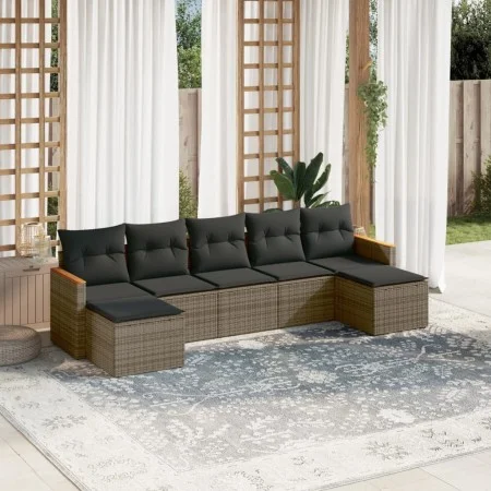 Set de sofás de jardín 7 piezas con cojines ratán PE gris de , Conjuntos de jardín - Ref: Foro24-3258637, Precio: 394,69 €, D...