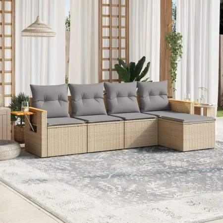 Garden sofa set with cushions 5 pieces beige synthetic rattan by , Garden sets - Ref: Foro24-3259161, Price: 323,53 €, Discou...