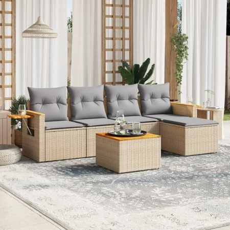 Gartensofa-Set mit Kissen, 6-teilig, beiges synthetisches Rattan von , Gartensets - Ref: Foro24-3259168, Preis: 365,88 €, Rab...