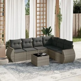 7-piece garden sofa set with gray PE rattan cushions by , Garden sets - Ref: Foro24-3253757, Price: 447,29 €, Discount: %