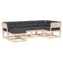 6-piece garden sofa set with solid pine wood cushions by , Garden sets - Ref: Foro24-3217040, Price: 568,00 €, Discount: %