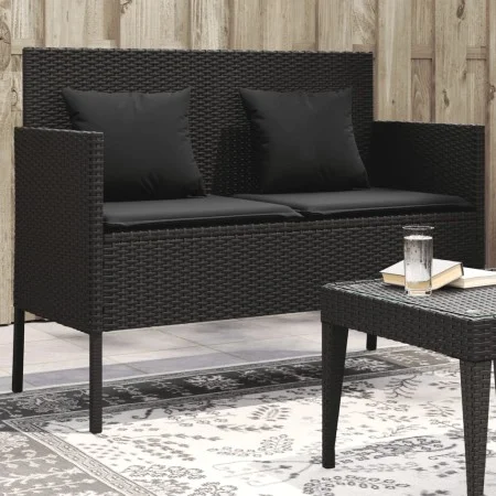 Garden bench with black synthetic rattan cushions by , garden benches - Ref: Foro24-365771, Price: 153,96 €, Discount: %
