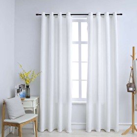 Cortinas opacas anillas de metal 2 pzs blanco crudo 140x175 cm Cortinas opacas anillas de metal 2 pzs blanco crudo 140x175 cm