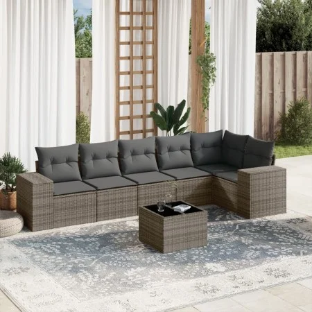 7-piece garden sofa set with gray PE rattan cushions by , Garden sets - Ref: Foro24-3222599, Price: 443,11 €, Discount: %