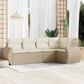 Garden sofa set with cushions 5 pieces beige synthetic rattan by , Garden sets - Ref: Foro24-3253665, Price: 404,04 €, Discou...