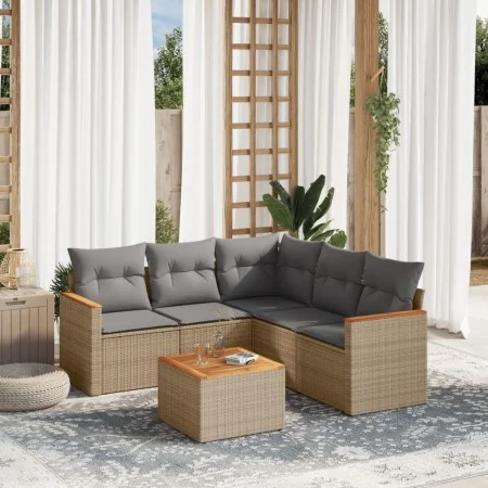 Garden sofa set with cushions 6 pieces beige synthetic rattan by , Garden sets - Ref: Foro24-3258370, Price: 393,65 €, Discou...