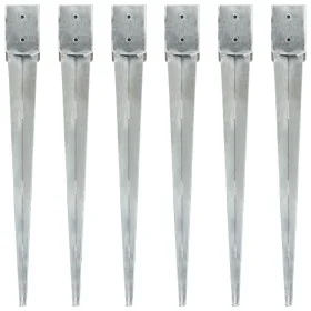 Picas de tierra 6 uds acero galvanizado plateado 10x10x91 cm de vidaXL, Puntas para anclaje en el suelo - Ref: Foro24-145423,...