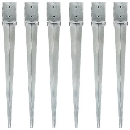 Ground spikes 6 units galvanized steel silver 10x10x91 cm by vidaXL, Spikes for anchoring in the ground - Ref: Foro24-145423,...