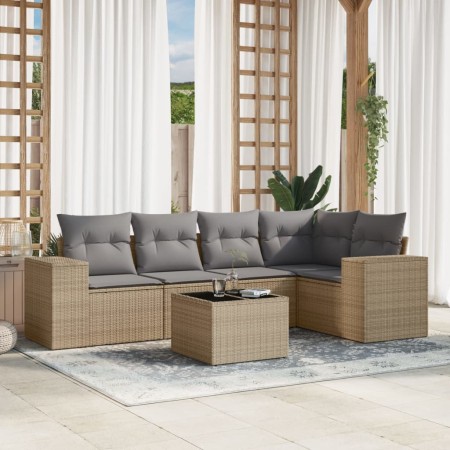 Garden sofa set with cushions 6 pieces beige synthetic rattan by , Garden sets - Ref: Foro24-3254876, Price: 423,62 €, Discou...