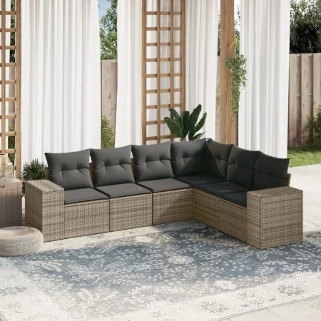 6-piece garden furniture set and gray synthetic rattan cushions by , Garden sets - Ref: Foro24-3222609, Price: 396,07 €, Disc...