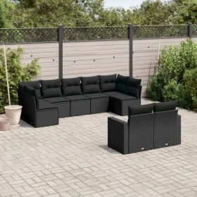8-teiliges Gartensofa-Set und schwarze synthetische Rattankissen von , Modulare Sofas für den Außenbereich - Ref: Foro24-3251...