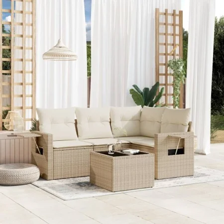 Gartensofa-Set mit Kissen, 5-teilig, beiges synthetisches Rattan von , Gartensets - Ref: Foro24-3252455, Preis: 410,02 €, Rab...