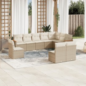 Gartensofa-Set mit beigen Kissen, 10-teilig, synthetisches Rattan von , Gartensets - Ref: Foro24-3258474, Preis: 671,26 €, Ra...
