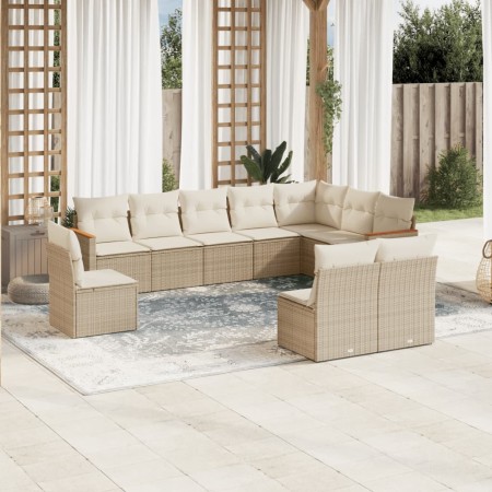 Gartensofa-Set mit beigen Kissen, 10-teilig, synthetisches Rattan von , Gartensets - Ref: Foro24-3258474, Preis: 671,26 €, Ra...