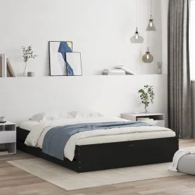 Black engineered wood bed frame 150x200 cm by , Beds and slatted bases - Ref: Foro24-3207267, Price: 176,27 €, Discount: %