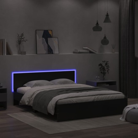 Black headboard bed frame and LED lights160x200 cm by , Beds and slatted bases - Ref: Foro24-3207596, Price: 232,22 €, Discou...