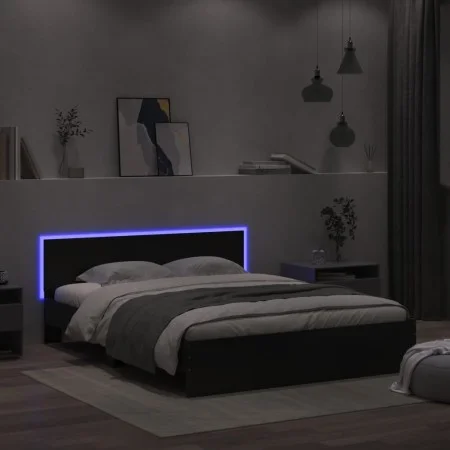 Estructura de cama cabecero y luces LED negra160x200 cm de , Camas y somieres - Ref: Foro24-3207596, Precio: 227,78 €, Descue...