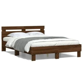 Oak brown headboard bed frame and LED lights 120x190 cm by , Beds and slatted bases - Ref: Foro24-3207580, Price: 147,67 €, D...