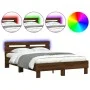 Estructura de cama cabecero y luces LED marrón roble 120x190 cm de , Camas y somieres - Ref: Foro24-3207580, Precio: 147,64 €...