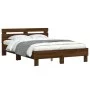 Estructura de cama cabecero y luces LED marrón roble 120x190 cm de , Camas y somieres - Ref: Foro24-3207580, Precio: 147,64 €...