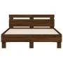 Estructura de cama cabecero y luces LED marrón roble 120x190 cm de , Camas y somieres - Ref: Foro24-3207580, Precio: 147,64 €...