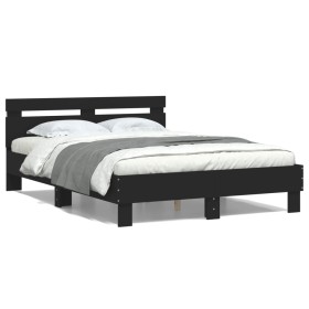 Bed frame with headboard and LED lights black 120x190 cm by , Beds and slatted bases - Ref: Foro24-3207575, Price: 184,55 €, ...