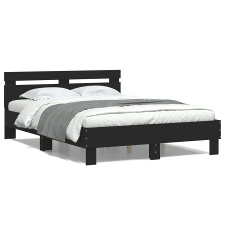Bed frame with headboard and LED lights black 135x190 cm by , Beds and slatted bases - Ref: Foro24-3207568, Price: 165,59 €, ...