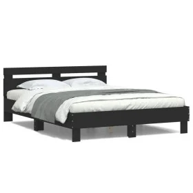 Bed frame with headboard and LED lights black 140x190 cm by , Beds and slatted bases - Ref: Foro24-3207561, Price: 163,24 €, ...