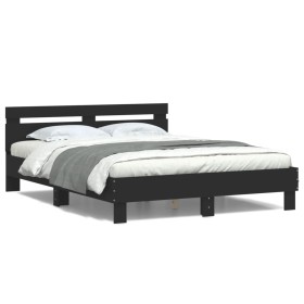 Estructura de cama con cabecero y luces LED negro 140x190 cm de , Camas y somieres - Ref: Foro24-3207561, Precio: 165,12 €, D...