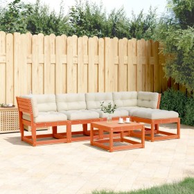 5-piece garden sofa set with pine wood and brown wax cushions. by , Garden sets - Ref: Foro24-3217007, Price: 559,43 €, Disco...