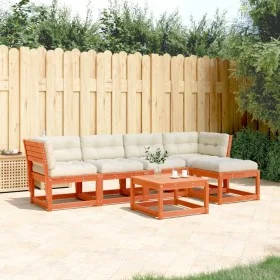 5-piece garden sofa set with pine wood and brown wax cushions. by , Garden sets - Ref: Foro24-3217007, Price: 552,53 €, Disco...