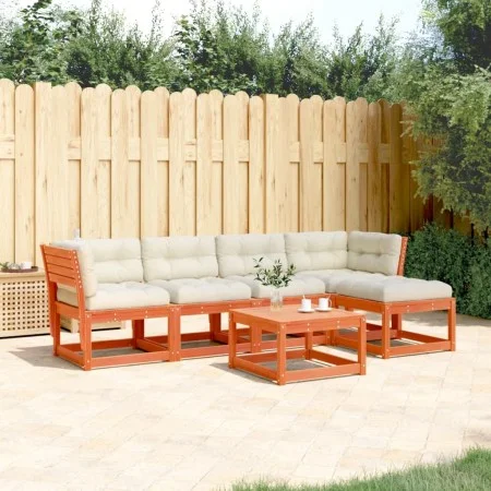 5-piece garden sofa set with pine wood and brown wax cushions. by , Garden sets - Ref: Foro24-3217007, Price: 552,53 €, Disco...