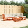 5-piece garden sofa set with pine wood and brown wax cushions. by , Garden sets - Ref: Foro24-3217007, Price: 559,43 €, Disco...