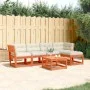 5-piece garden sofa set with pine wood and brown wax cushions. by , Garden sets - Ref: Foro24-3217007, Price: 552,53 €, Disco...