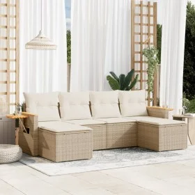 Garden sofa set with cushions 6 pieces beige synthetic rattan by , Garden sets - Ref: Foro24-3259461, Price: 429,62 €, Discou...