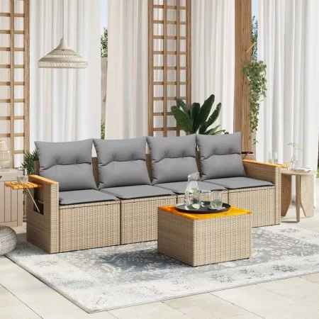 Garden sofa set with 5-piece synthetic rattan beige cushions by , Garden sets - Ref: Foro24-3259021, Price: 320,06 €, Discoun...