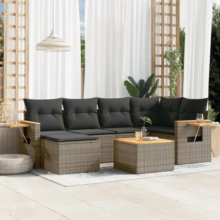 7-piece garden sofa set with gray PE rattan cushions by , Garden sets - Ref: Foro24-3259428, Price: 432,55 €, Discount: %