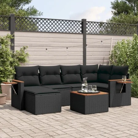 Set de comedor de jardín 7 pzas y cojines ratán sintético negro de , Conjuntos de jardín - Ref: Foro24-3259423, Precio: 471,2...