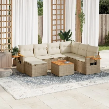 Garden sofa set with beige cushions, 8 pieces, PE rattan. by , Garden sets - Ref: Foro24-3259454, Price: 538,79 €, Discount: %