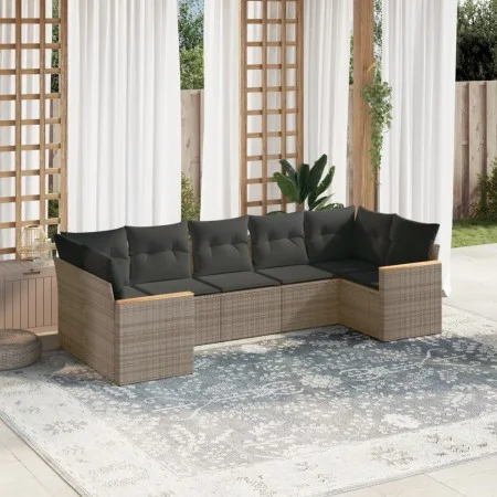 7-piece garden sofa set with gray PE rattan cushions by , Garden sets - Ref: Foro24-3258672, Price: 441,65 €, Discount: %