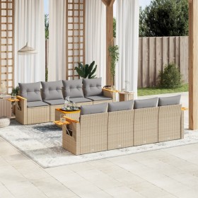 Set de sofás de jardín 9 pzas con cojines ratán sintético beige