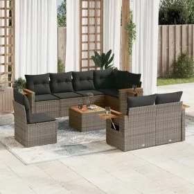 Garden furniture set 9 pieces and gray synthetic rattan cushions by , Garden sets - Ref: Foro24-3259414, Price: 600,39 €, Dis...
