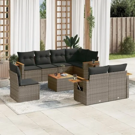 Garden furniture set 9 pieces and gray synthetic rattan cushions by , Garden sets - Ref: Foro24-3259414, Price: 600,39 €, Dis...