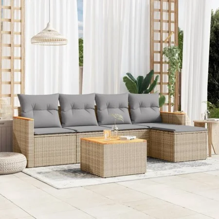 Garden sofa set with 6-piece synthetic rattan beige cushions by , Garden sets - Ref: Foro24-3258328, Price: 359,36 €, Discoun...