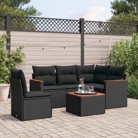Set aus 6-teiligen Gartensofas und Kissen Kunstrattan schwarz von , Gartensets - Ref: Foro24-3258380, Preis: 412,07 €, Rabatt: %