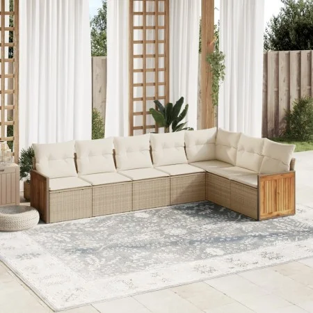Set of 7-piece garden sofas and beige synthetic rattan cushions by , Garden sets - Ref: Foro24-3260112, Price: 517,18 €, Disc...