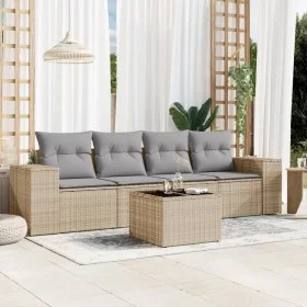 Garden sofa set with cushions 5 pieces beige synthetic rattan by , Garden sets - Ref: Foro24-3254626, Price: 356,59 €, Discou...