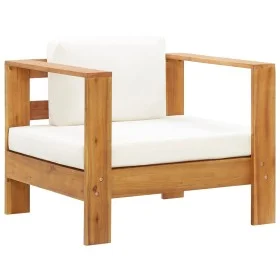 Solid acacia wood garden chair with cream-colored cushion by vidaXL, Modular outdoor sofas - Ref: Foro24-47272, Price: 151,06...