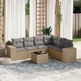 Set of 7-piece garden sofas and beige synthetic rattan cushions by , Garden sets - Ref: Foro24-3222618, Price: 459,28 €, Disc...