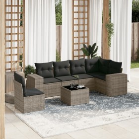 7-piece garden sofa set with gray PE rattan cushions by , Garden sets - Ref: Foro24-3222639, Price: 435,55 €, Discount: %